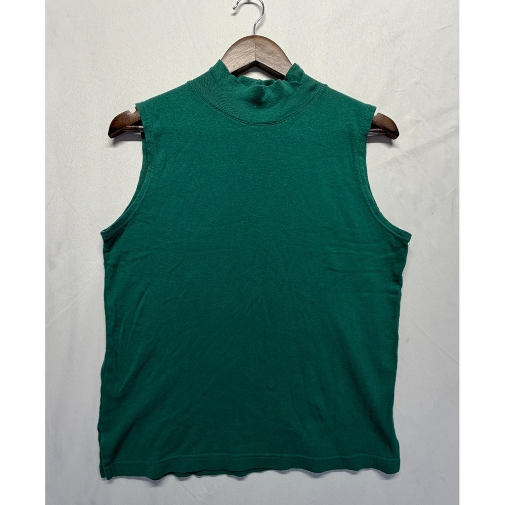 955 Originals Tank Top Womens Large Forest Green Cotton Mock Neck Side Slits